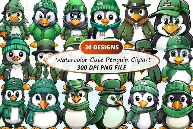Watercolor Cute Penguin Collection Clipart Bundle Sublimation Regulrcrative 