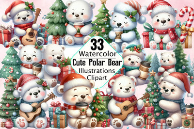 Watercolor Cute Polar Bear Sublimation Clipart Bundle Sublimation SVGArt 