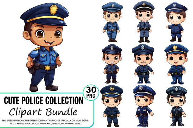 Watercolor Cute Police Clipart Bundle Sublimation Regulrcrative 