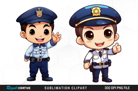 Watercolor Cute Police Clipart Bundle Sublimation Regulrcrative 