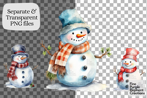Watercolor Cute Snowman PNG Clipart Sublimation Fine Purple Elephant Creations 