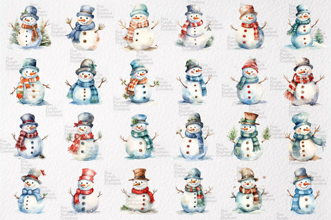 Watercolor Cute Snowman PNG Clipart Sublimation Fine Purple Elephant Creations 