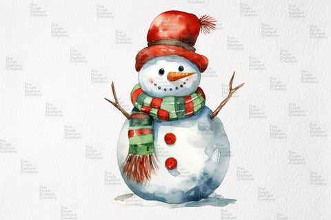 Watercolor Cute Snowman PNG Clipart Sublimation Fine Purple Elephant Creations 