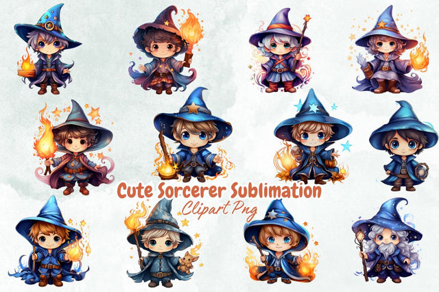 Watercolor Cute Sorcerer Sublimation Bundle Sublimation Designangry 