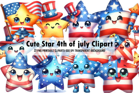 Watercolor Cute Star 4th of july Clipart Sublimation Rupkotha 