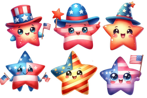 Watercolor Cute Star 4th of july Clipart Sublimation Rupkotha 
