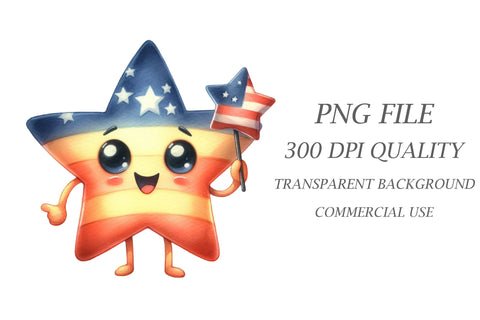 Watercolor Cute Star 4th of july Clipart Sublimation Rupkotha 