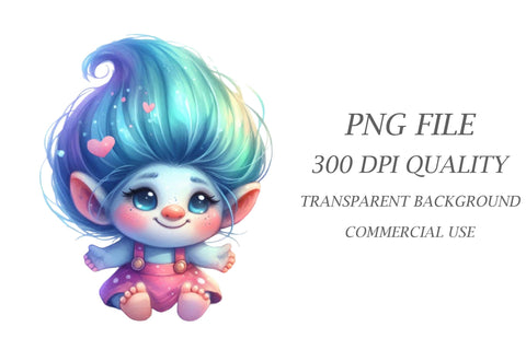 Watercolor Cute Trolls Clipart Sublimation Rupkotha 