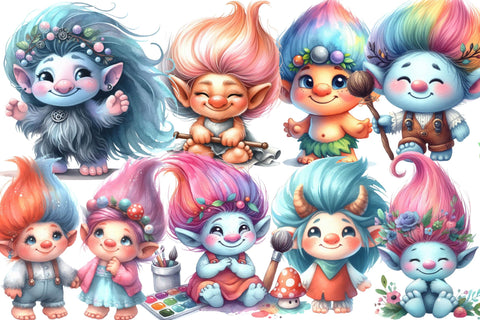 Watercolor Cute Trolls Clipart Sublimation Rupkotha 