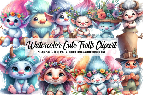 Watercolor Cute Trolls Clipart Sublimation Rupkotha 