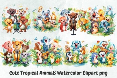 Watercolor Cute Tropical Animals Clipart Bundle Sublimation Designangry 