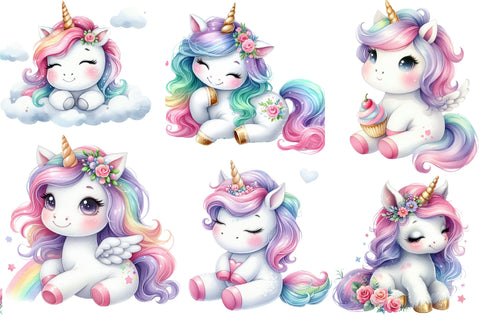 Watercolor Cute Unicorn Clipart Bundle SVG Rupkotha 