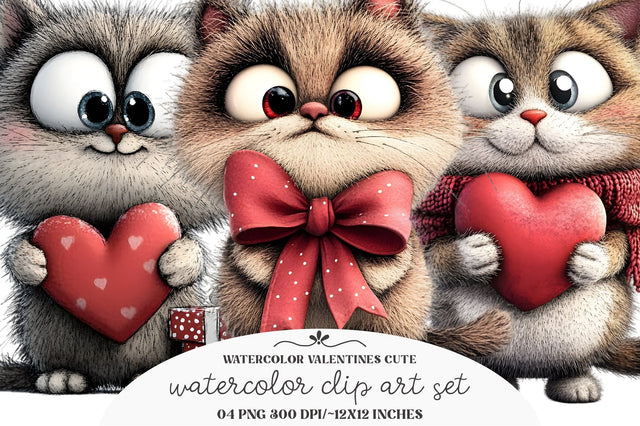 Watercolor Cute Valentines Kittens Sublimation designmaster24 