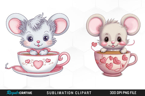 Watercolor Cute Valentines Mice Collection Clipart Bundle Sublimation Regulrcrative 