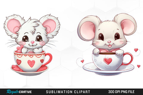 Watercolor Cute Valentines Mice Collection Clipart Bundle Sublimation Regulrcrative 