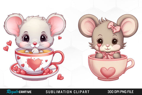 Watercolor Cute Valentines Mice Collection Clipart Bundle Sublimation Regulrcrative 