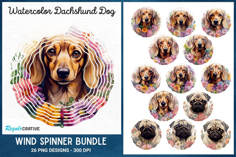 Watercolor Dachshund Dog Wind Spinner Sublimation Bundle Sublimation Regulrcrative 