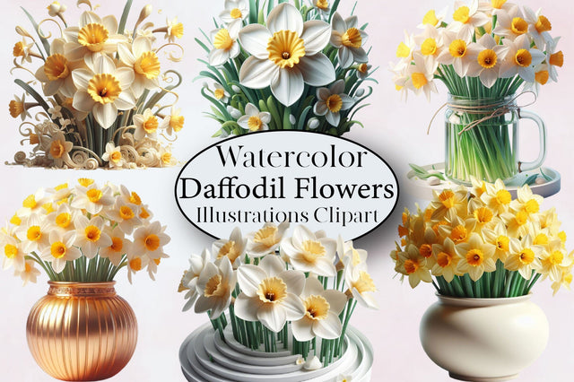 Watercolor Daffodil Flowers Clipart Bundle Sublimation SVGArt 