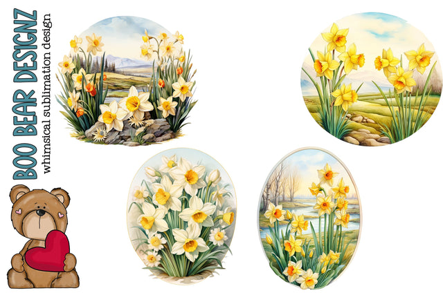 Watercolor Daffodil Oval Clipart Sublimation Boo Bear Designz 