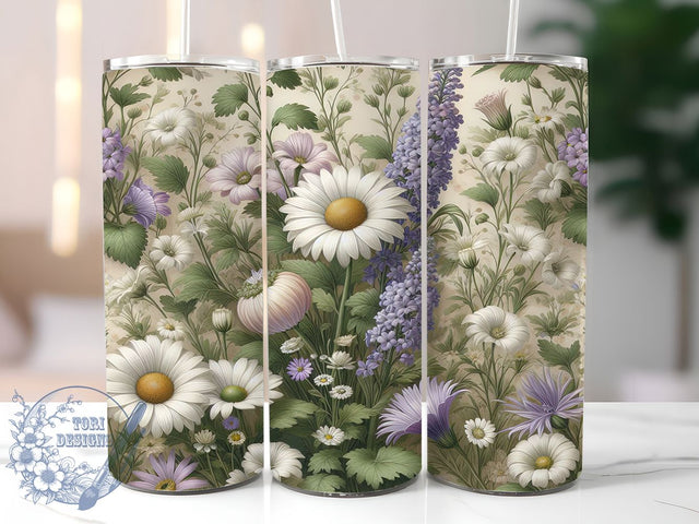 Watercolor Daisy Botanical Tumbler, Delicate Flower Art, Daisy Pattern Design, Botanical Painting Gift, Soft Floral Tumbler, Garden Artist Gift, Spring Flower Art Sublimation ToriDesigns 