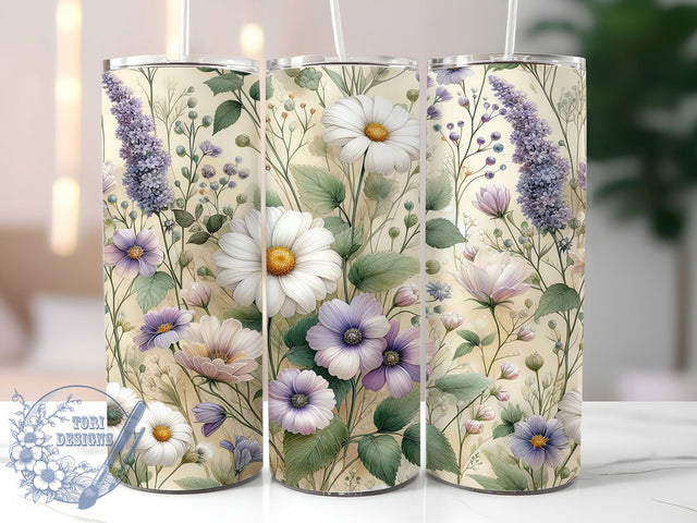 Watercolor Daisy Botanical Tumbler, Delicate Flower Art, Daisy Pattern Design, Botanical Painting Gift, Soft Floral Tumbler, Garden Artist Gift, Spring Flower Art Sublimation ToriDesigns 