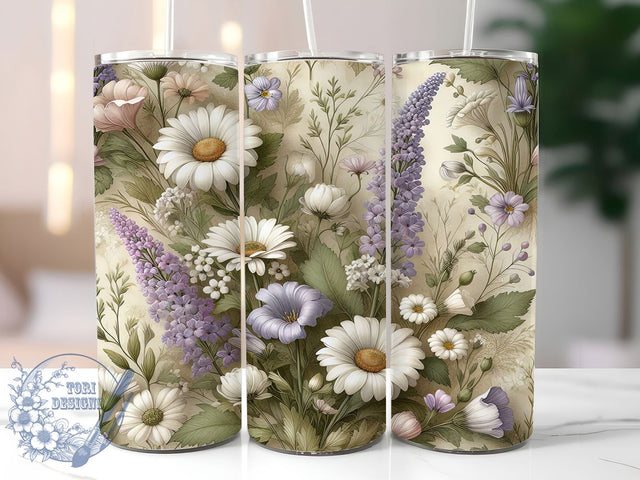 Watercolor Daisy Botanical Tumbler, Delicate Flower Art, Daisy Pattern Design, Botanical Painting Gift, Soft Floral Tumbler, Garden Artist Gift, Spring Flower Art Sublimation ToriDesigns 