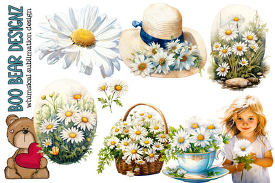 Watercolor Daisy Clipart Bundle SVG Boo Bear Designz 