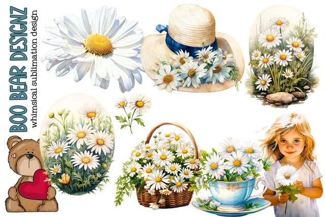Watercolor Daisy Clipart Bundle SVG Boo Bear Designz 
