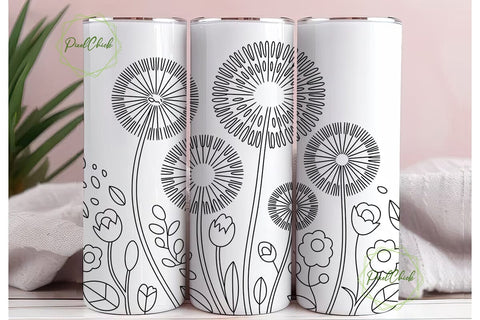 Watercolor Dandelion 20oz Tumbler Wrap Sublimation PixelChick 