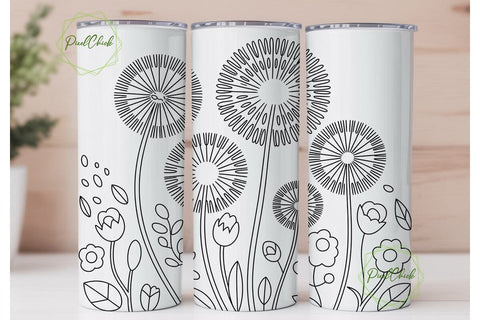 Watercolor Dandelion 20oz Tumbler Wrap Sublimation PixelChick 