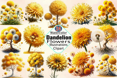 Watercolor Dandelion Clipart Sublimation Clipart Bundle Sublimation SVGArt 