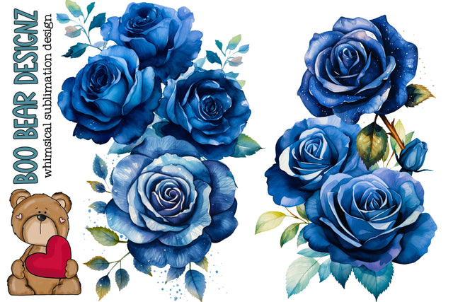 Watercolor Dark Blue Rose Clipart Sublimation Boo Bear Designz 