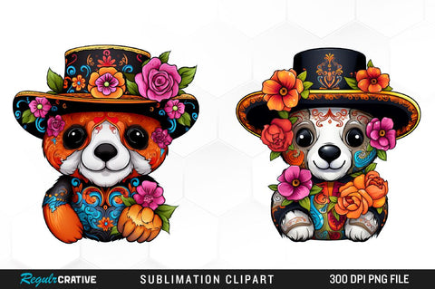 Watercolor Day Of The Dead Animals Collection Clipart Bundle Sublimation Regulrcrative 