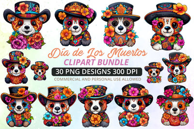 Watercolor Day Of The Dead Animals Collection Clipart Bundle Sublimation Regulrcrative 