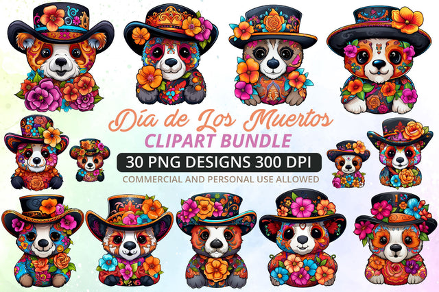 Watercolor Day Of The Dead Animals Collection Clipart Bundle Sublimation Regulrcrative 
