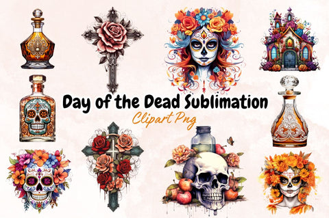 Watercolor Day of the Dead Sublimation Clipart Bundle Sublimation Designangry 