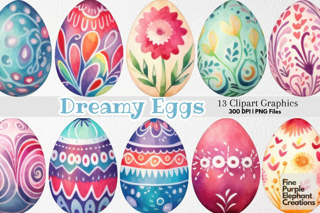 Watercolor Decorative Easter Eggs PNG Clipart | Die Cut Printable Sublimation Fine Purple Elephant Creations 