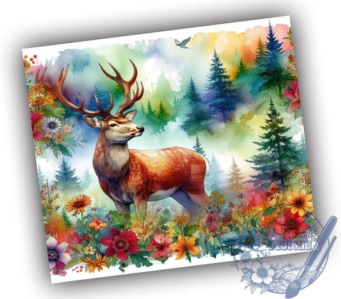 Watercolor Deer 20oz Skinny Tumbler, Colorful Forest Animals Tumbler Png, Straight & Tapered Tumbler Wrap, Instant Digital Download Sublimation ToriDesigns 