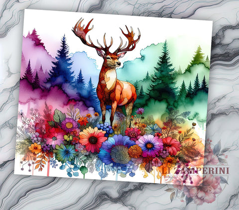 Watercolor Deer 20oz Tumbler Wrap PNG, Colorful Forest Animals Tumbler Png, Straight & Tapered Tumbler Wrap, Instant Digital Download Sublimation Li Zamperini 