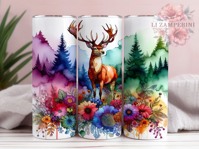 Watercolor Deer 20oz Tumbler Wrap PNG, Colorful Forest Animals Tumbler Png, Straight & Tapered Tumbler Wrap, Instant Digital Download Sublimation Li Zamperini 