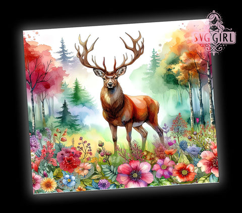 Watercolor Deer 20oz Tumbler Wrap Sublimation Design, Straight Tapered Tumbler Wrap, Colorful Forest Animals Tumbler Png, Instant Digital Download Sublimation SvggirlplusArt 