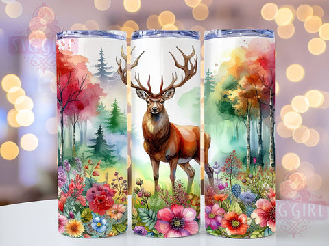 Watercolor Deer 20oz Tumbler Wrap Sublimation Design, Straight Tapered Tumbler Wrap, Colorful Forest Animals Tumbler Png, Instant Digital Download Sublimation SvggirlplusArt 