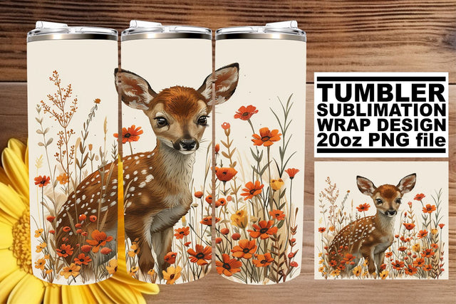 Watercolor Deer & Floral Tumbler Wrap 20oz Sublimation Print Sublimation afrosvg 