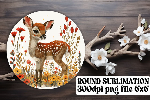 Watercolor Deer & Flower Keychain Round Design Sublimation Sublimation afrosvg 