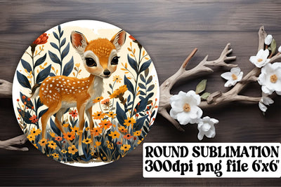 Watercolor Deer & Flower Keychain Sublimation Round Design Sublimation afrosvg 