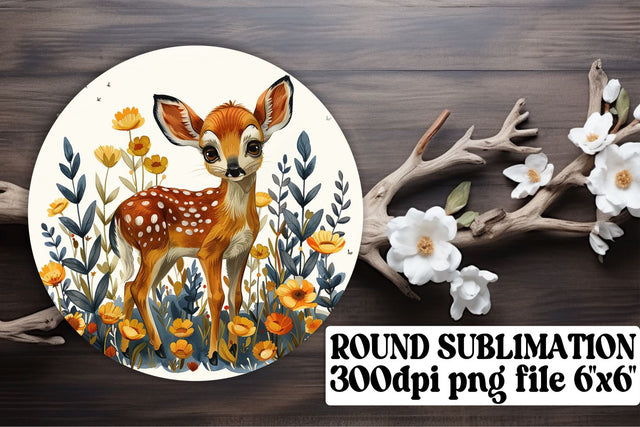 Watercolor Deer & Flowers Keychain Round Design Sublimation Sublimation afrosvg 