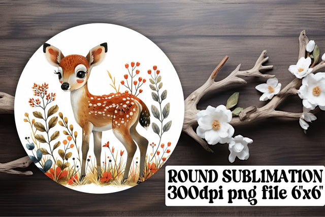 Watercolor Deer & Flowers Sublimation Design Round Sublimation afrosvg 
