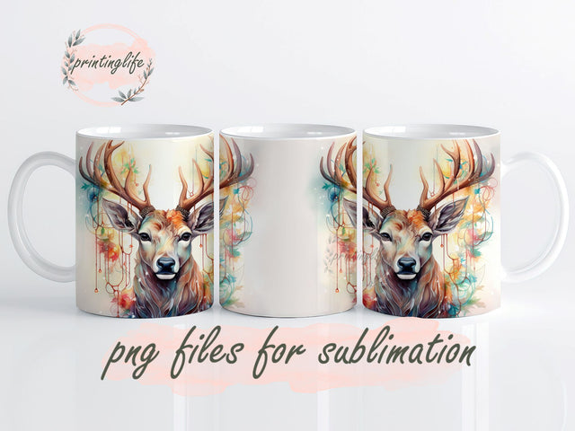Watercolor Deer & Lights, Christmas Mug Wrap, Holiday Png, Winter Instant Download, Design Sublimation, Jolly Vibes PNG, painted mug, nature mug, winter mug Sublimation PrintingLife 