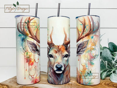 Watercolor Deer & Lights, Christmas Tumbler Wrap, Holiday Png, Winter Instant Download, Design Sublimation, Jolly Vibes, 20 oz Skinny Sublimation iStyleDesign 