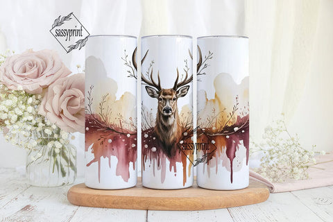 Watercolor Deer Winter 20oz Tumbler Wrap Sublimation sassyprint 